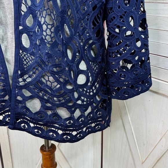 Adore Open Eyelet Lace Topper Cardigan Jacket Navy Blue Medium - Picture 6 of 11